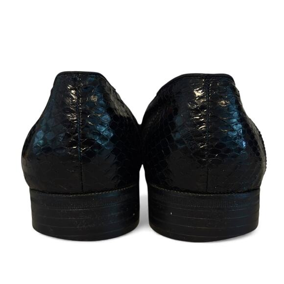 Giorgio Brutini Mens Black Snakeskin Loafers Size 9 Gold Lion Medallion Vintage - Picture 7 of 14